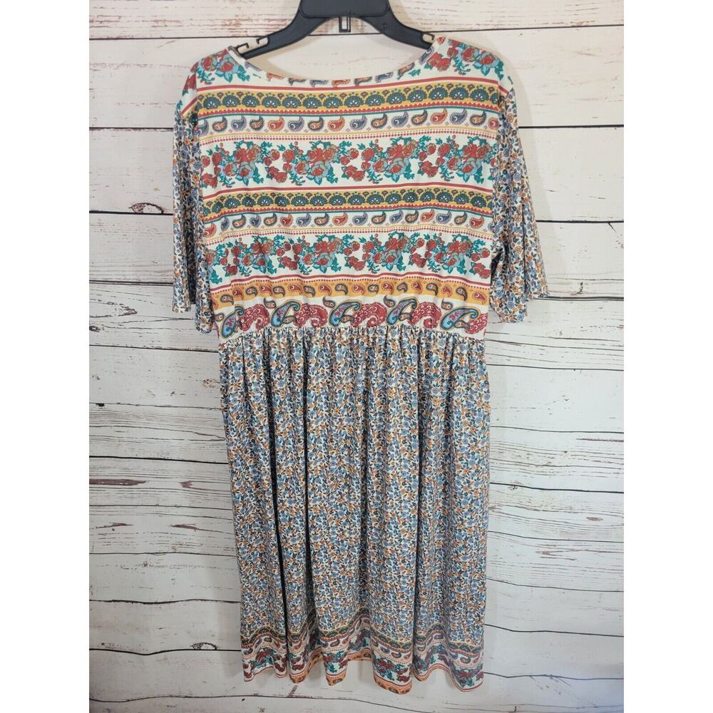Boho Midi A-Line Dress Blue Ditsy Floral‎ Paisley Print Summer Women's Size 3XL - Picture 2 of 10